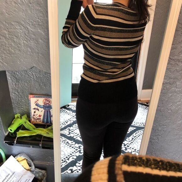 FRAME Striped Ribbed Long Sleeve Top Tees Scoop Neck Stripe Print Shirt - Picture 4 of 7